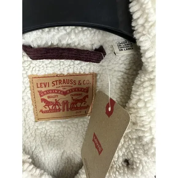 NWT Levi's Women's 90'S Corduroy Sherpa Trucker Jacket Burgundy Large Western - Picture 6 of 9